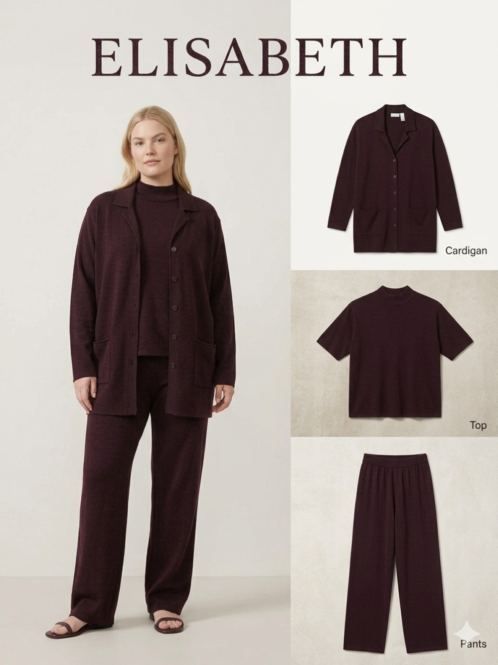 Liz Claiborne Three-Piece Knit Set - Burgundy
